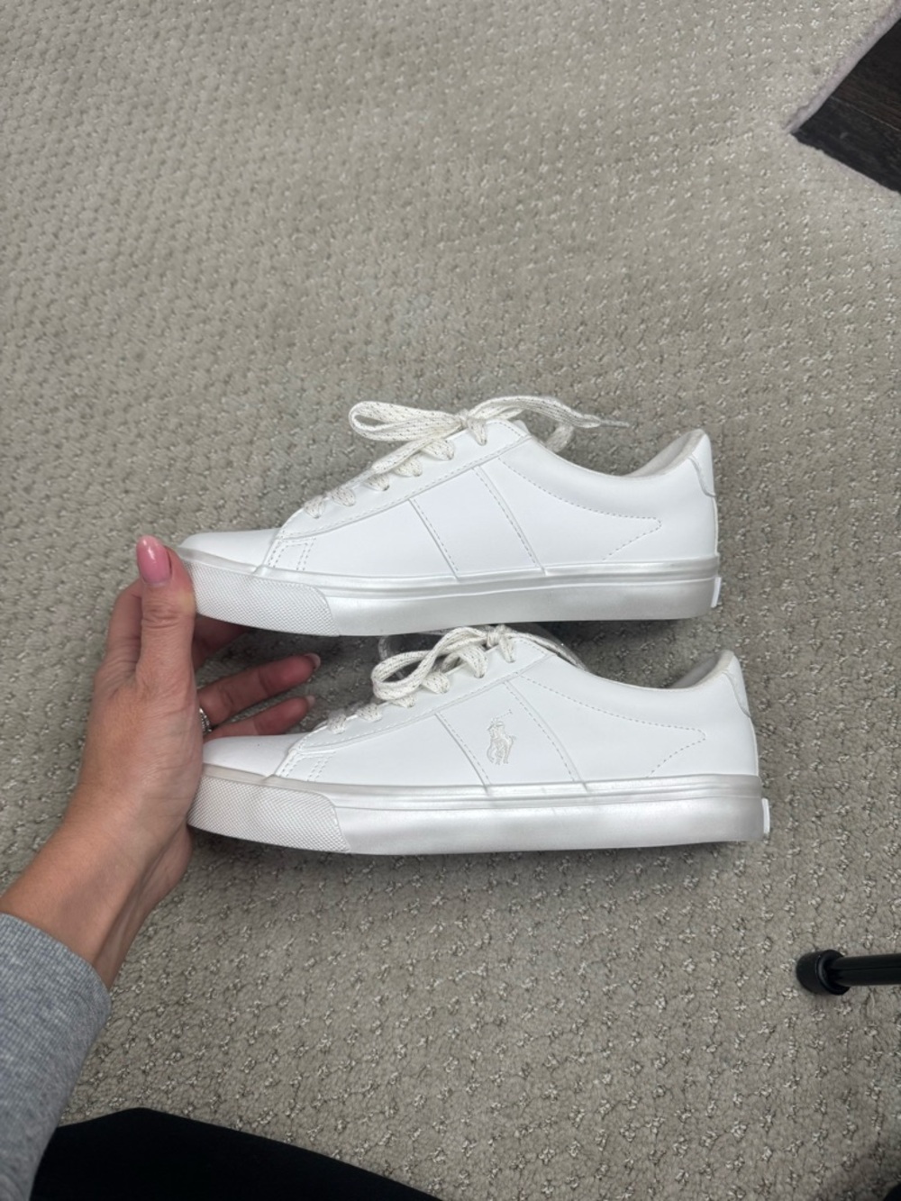 Size 3 Polo Ralph Lauren White Leather Sneakers Kids - Picture 4 of 9